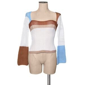 Y2K Trendy Multi Color Knit Crochet Sweater S
